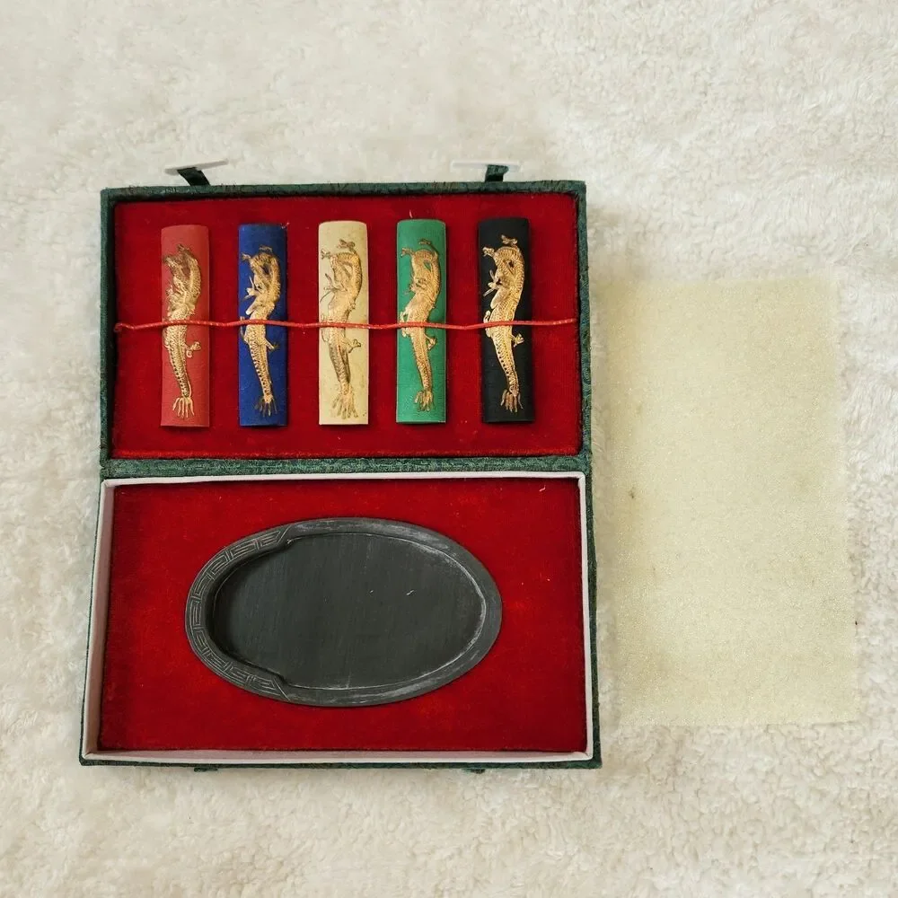 Vintage Chinese Calligraphy 3 Pc Set Including Ink Sticks, Stone & Paper Hobbies